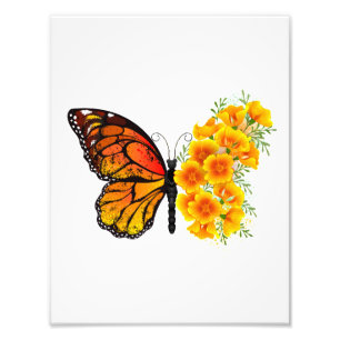 Impression Photo Flower Butterfly with Yellow California Poppy