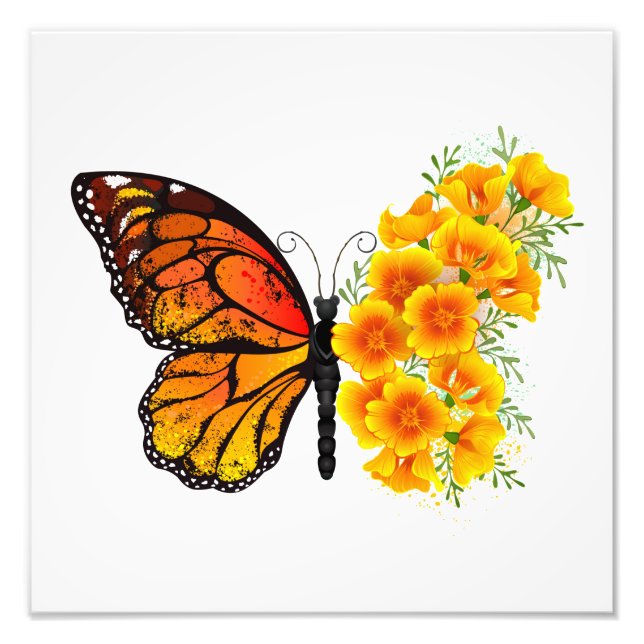 Impression Photo Flower Butterfly with Yellow California Poppy (Devant)