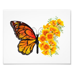 Impression Photo Flower Butterfly with Yellow California Poppy