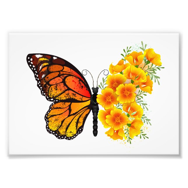 Impression Photo Flower Butterfly with Yellow California Poppy (Devant)