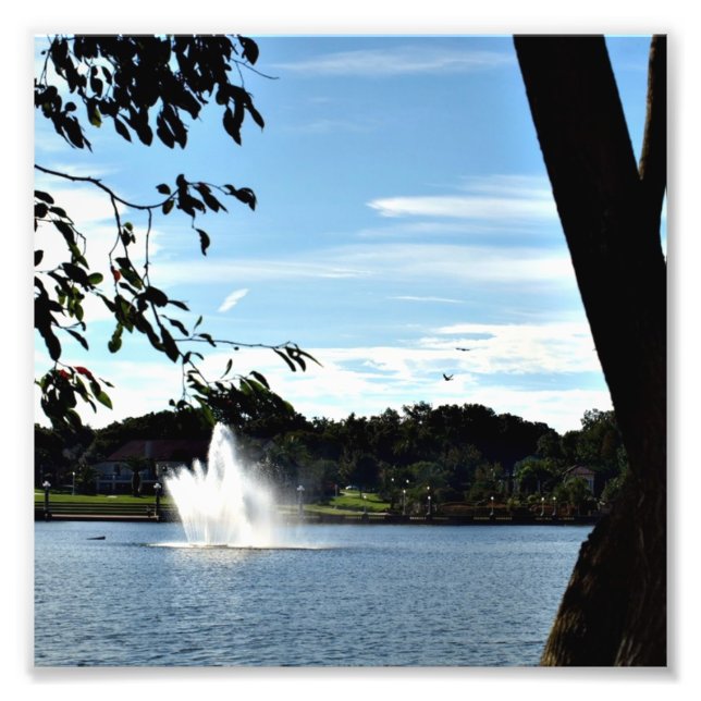 Impression Photo Fontaine sur le lac Mirror sur une (Devant)