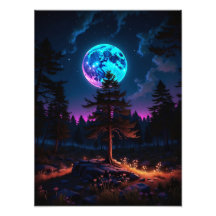 Forêt lunaire - Paysage nocturne cosmique paisible