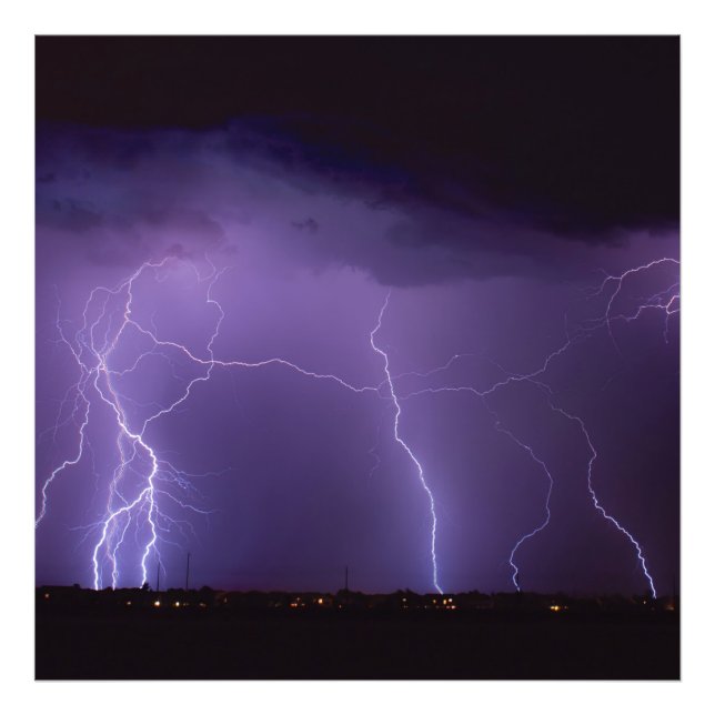 Impression Photo Foudre violette dans un désert nocturne Tempête to (Devant)