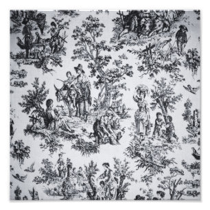 Impression Photo Française toile de jouy noir et blanc élégant