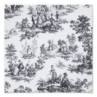 Impression Photo Française toile de jouy noir et blanc élégant