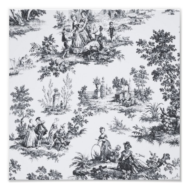 Impression Photo Française toile de jouy noir et blanc élégant (Devant)