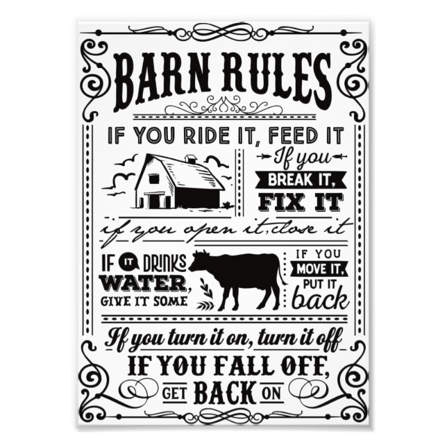 Impression Photo Funny Farmers barn rules Plaque (Devant)
