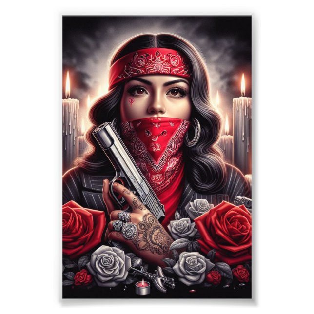 Impression Photo Gangster Girl Hip hop chicano art graphique (Devant)