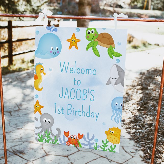 Impression Photo Garçons sous la mer 1er anniversaire Affiche de bi (Boys Oneder the Sea 1st Birthday Welcomes Sign, Cute Under the Sea Birthday Welcome Sign, Whale)