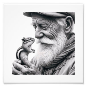 Impression Photo Gentle Keeper : Homme âgé avec Chipmunk Wall Art
