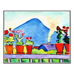 Impression Photo Geraniums Avant la Montagne Bleue, peinture coloré