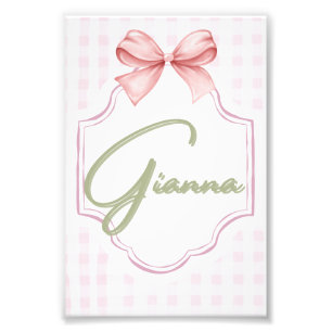 Impression Photo Gianna Baby Girl Nursery Bow&En vichy personnalisé
