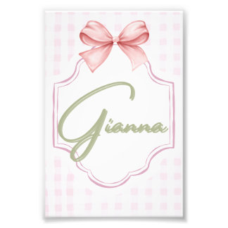 Impression Photo Gianna Baby Girl Nursery Bow&En vichy personnalisé