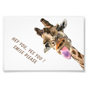 Impression Photo Girafe Drôle Langue Dehors Texte Personnalisé