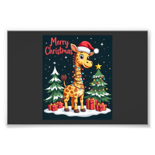 Impression Photo Girafe Joyeux Noël Éclairage de l'Arbre de Noël Pè