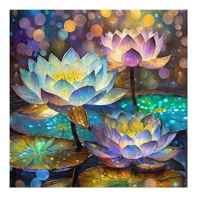 Impression Photo Glowing Lotus Flowers Trio (Devant)