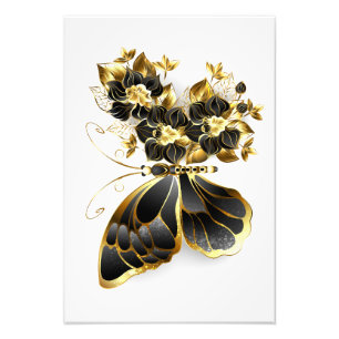 Impression Photo Gold flower Butterfly with Black Orchid