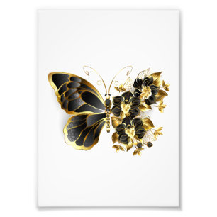 Impression Photo Gold flower Butterfly with Black Orchid