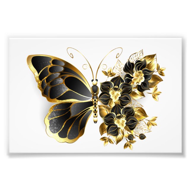 Impression Photo Gold flower Butterfly with Black Orchid (Devant)