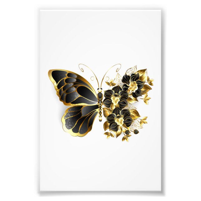 Impression Photo Gold flower Butterfly with Black Orchid (Devant)