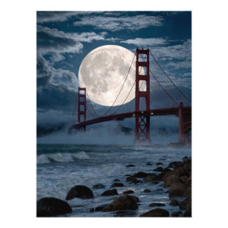 Impression Photo Golden Gate Bridge Under Full Moon
