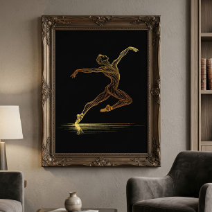 Impression Photo Golden Line Art Ballet Dancer Illustration élégant