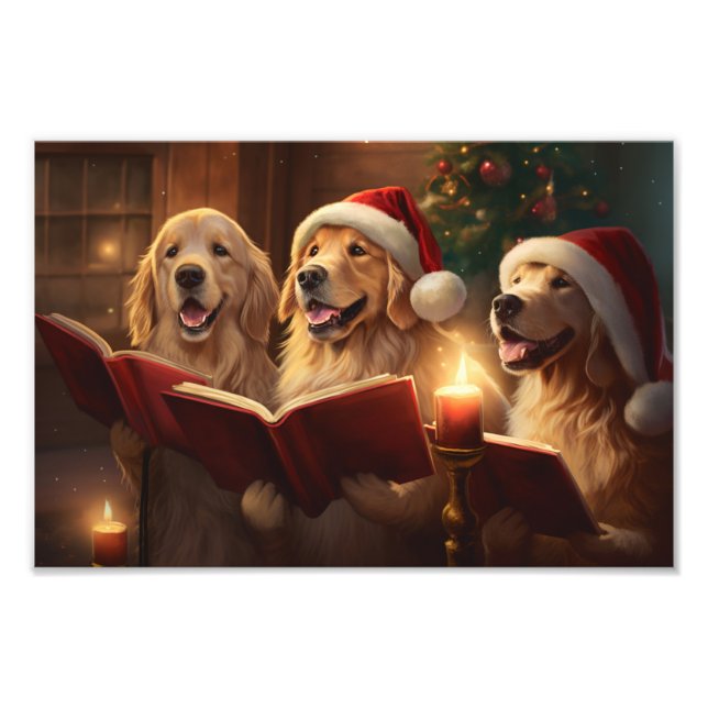 Impression Photo Golden Retrivers Noël Caroling Holiday (Devant)