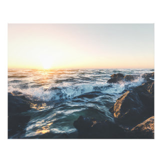 Impression Photo Golden Sunset Ocean Waves on Rocks Serene Seascape