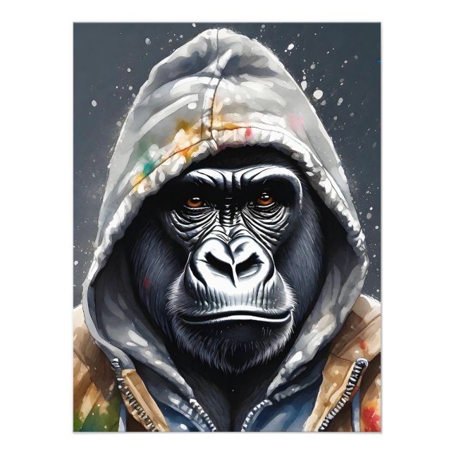 Impression Photo Gorilla Splatt Art Aquarelle Portrait (Devant)