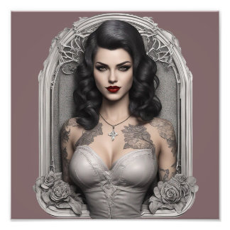 Impression Photo Goth Vampiress dans le cadre de fenêtre