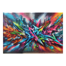 Graffiti street art sur mur de briques avec skylin