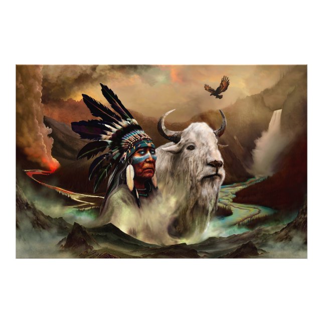 Impression Photo Grand Bison blanc Tatanka / Amérindien (Devant)