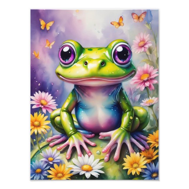 Impression Photo Grenouille Avec Art numérique Fleur (Devant)