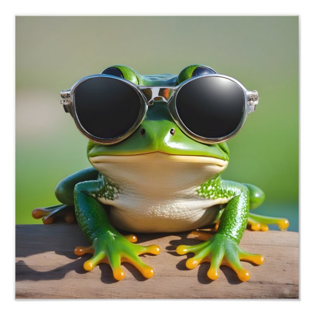 Impression Photo Grenouille drôle avec lunettes de soleil (Devant)