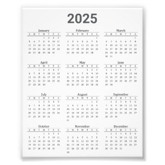 Impression Photo Gris et blanc 2025 Année à un coup d'oeil Calendri