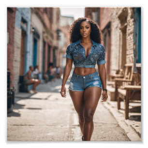 Impression Photo Grosses cuisses Black Girl in Fancy Denim Walking