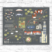 Hadlow, Kent Illustré English Village Map