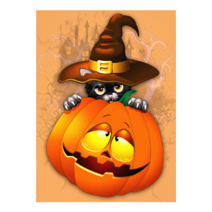 Impression Photo Halloween Cute Kitty Witch et ami Citrouille
