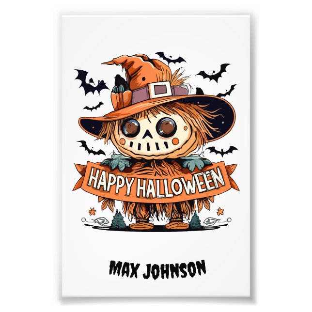 Impression Photo Halloween heureux - Citations Orange Noir (Devant)