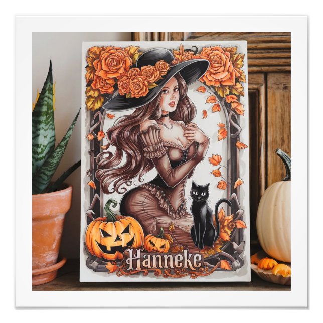 Impression Photo Halloween Wall Art : Femme avec Casquette noir et  (Devant)