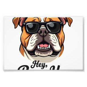 Impression Photo Hé Paws Up Bulldog Vintage avec Lunettes de Soleil