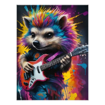Hérisson joue de la guitare, graffiti rock