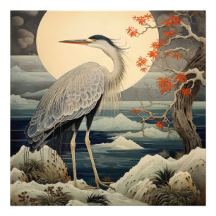 Impression Photo Héron de nuit Ukiyo-e Art japonais