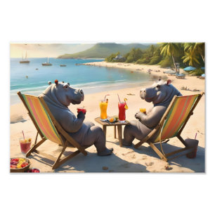 Impression Photo Heure de l'Hippopotame : Cocktails au bord de la p