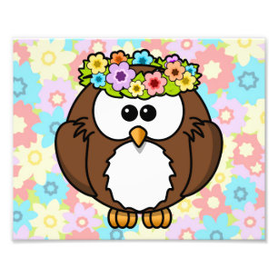 Impression Photo Hibou de ressort avec des fleurs