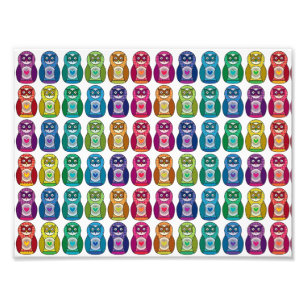 Impression Photo Hibou mignon de Matryoshka d'arc-en-ciel