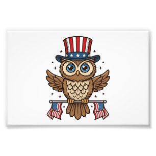 Impression Photo Hibou patriotique Gravure vintage Graphique_1
