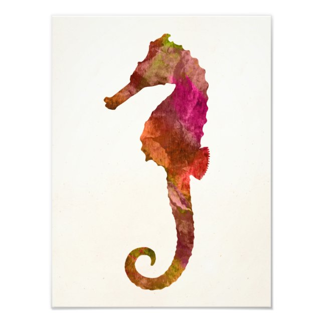 Impression Photo Hippocampe Aquarelle Silhouette Cheval de mer rose (Devant)