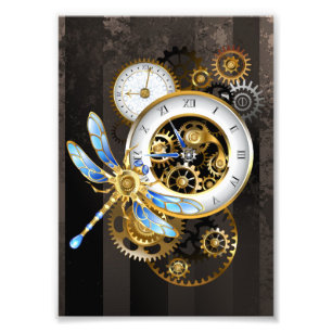 Impression Photo Horloge à vapeur avec libellule mécanique