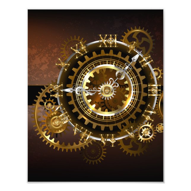 Impression Photo Horloge Steampunk avec des engrenages anciens (Devant)
